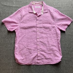 Tommy Bahama Adult Large Button Up Shirt 100% Linen short Sleeve Pink Men’s